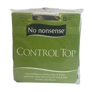 No Nonsense Control Top Off Black Sheer Toe Pantyhose Size B‎ M43 New